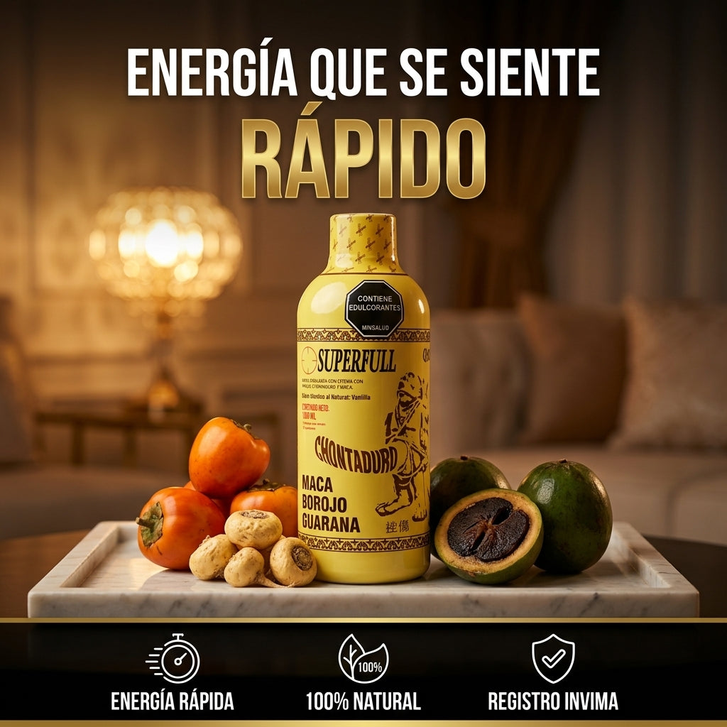 SUPERFULL Chontaduro 1000 ml - Energía, Vigor y Vitalidad con Maca, Borojó y Guaraná - Registro INVIMA