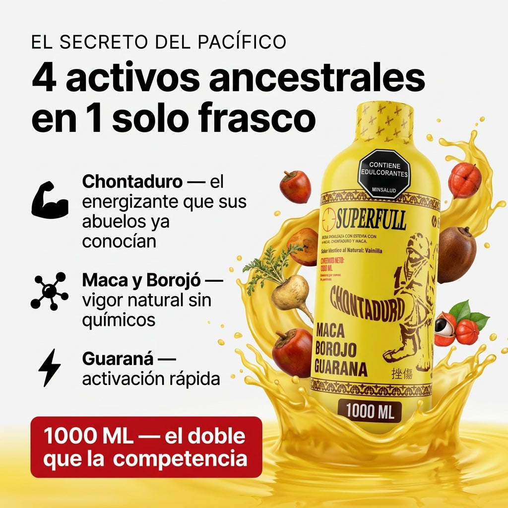 SUPERFULL Chontaduro 1000 ml - Energía, Vigor y Vitalidad con Maca, Borojó y Guaraná - Registro INVIMA