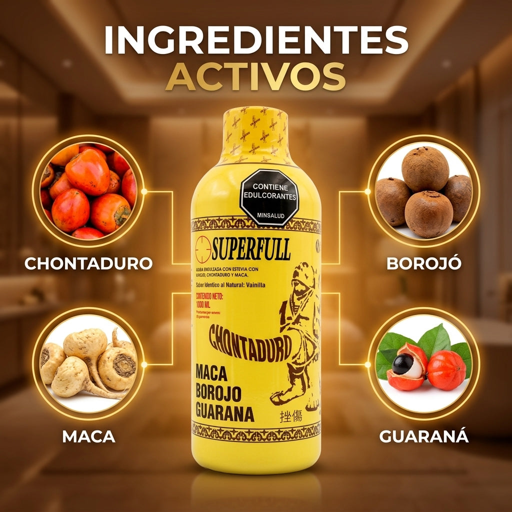 SUPERFULL Chontaduro 1000 ml - Energía, Vigor y Vitalidad con Maca, Borojó y Guaraná - Registro INVIMA