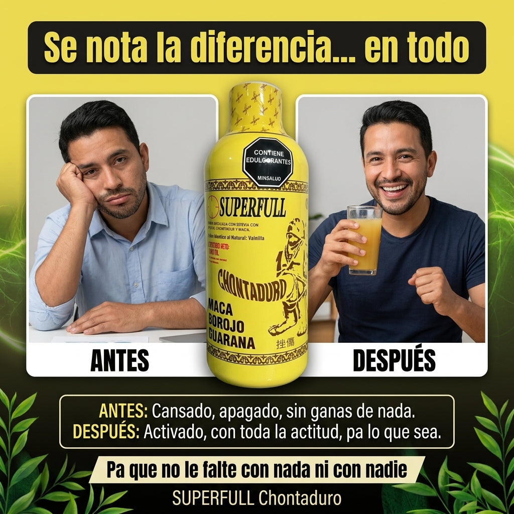 SUPERFULL Chontaduro 1000 ml - Energía, Vigor y Vitalidad con Maca, Borojó y Guaraná - Registro INVIMA