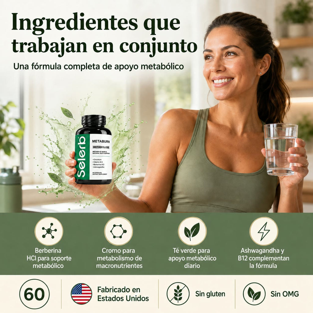 SELERB METABURN - Apoyo para tu Metabolismo, Digestión y Energía Diaria que te Ayuda a Adelgazar - 60 Cápsulas