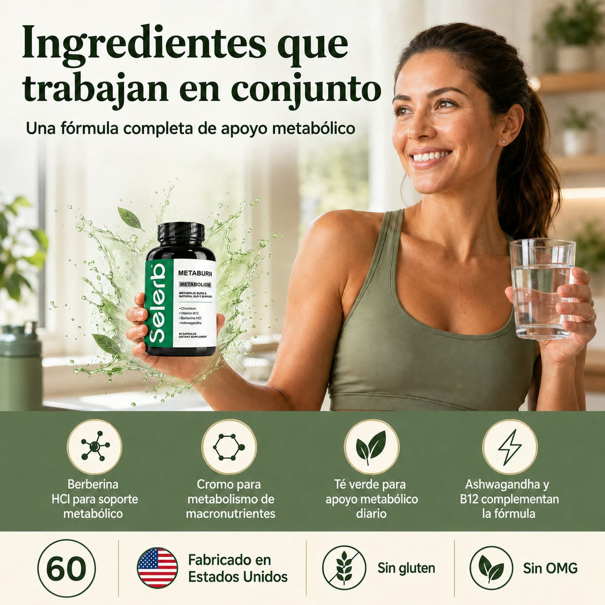 SELERB METABURN - Apoyo para tu Metabolismo, Digestión y Energía Diaria que te Ayuda a Adelgazar - 60 Cápsulas