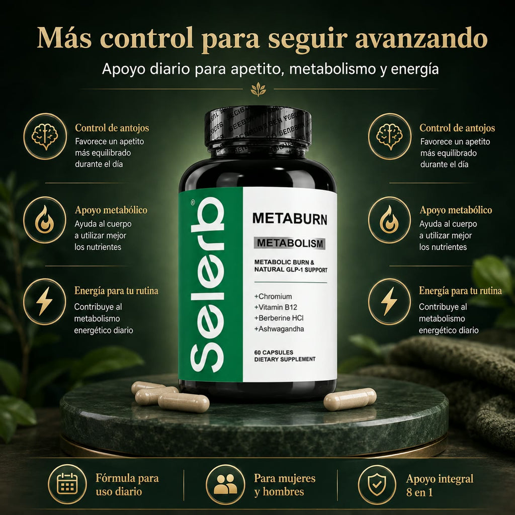 SELERB METABURN - Apoyo para tu Metabolismo, Digestión y Energía Diaria que te Ayuda a Adelgazar - 60 Cápsulas