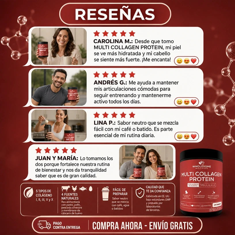 MULTICOLLAGEN PROTEIN™  5 Tipos de Colágeno para Piel, Cabello, Uñas y Articulaciones, empieza hoy