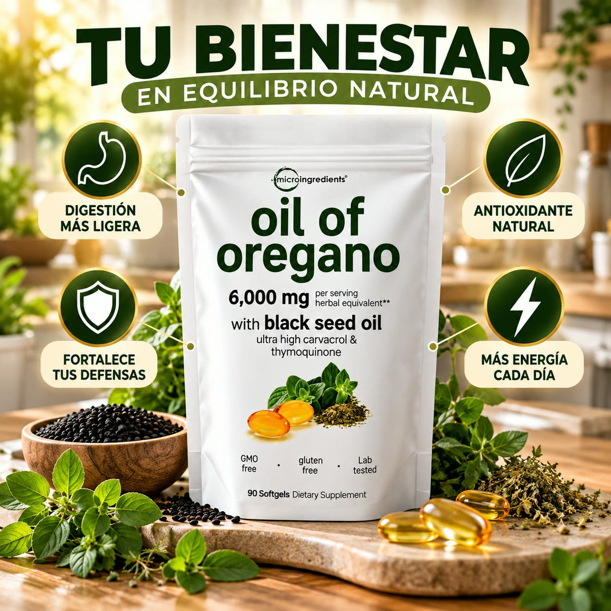 -Oil of Oregano Fórmula 2 en 1 - Hinchazón después de comer, antojos de dulce y cansancio, empieza a sentirte mejor hoy!!!