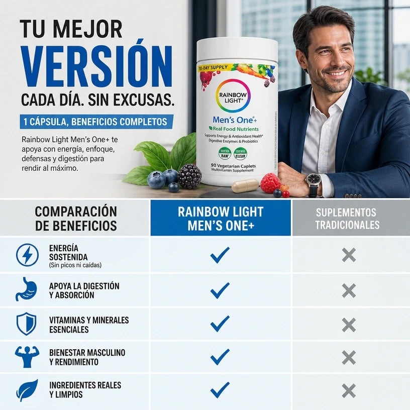 Multivitamínico Rainbow Light®  Recupera Energía, Inmunidad y Salud Digestiva,  empieza a cuidarte hoy.