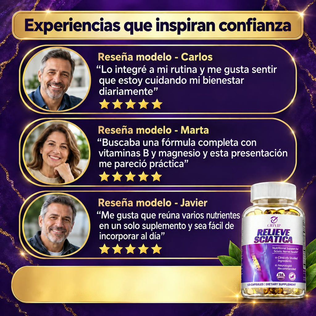 -Relieve Sciatica - Apoyo Nutricional para el Nervio Ciático y Alivio del Dolor Lumbar - Recomendado por Neurólogos, empieza hoy