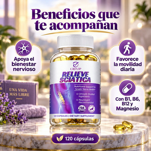 -Relieve Sciatica - Apoyo Nutricional para el Nervio Ciático y Alivio del Dolor Lumbar - Recomendado por Neurólogos, empieza hoy