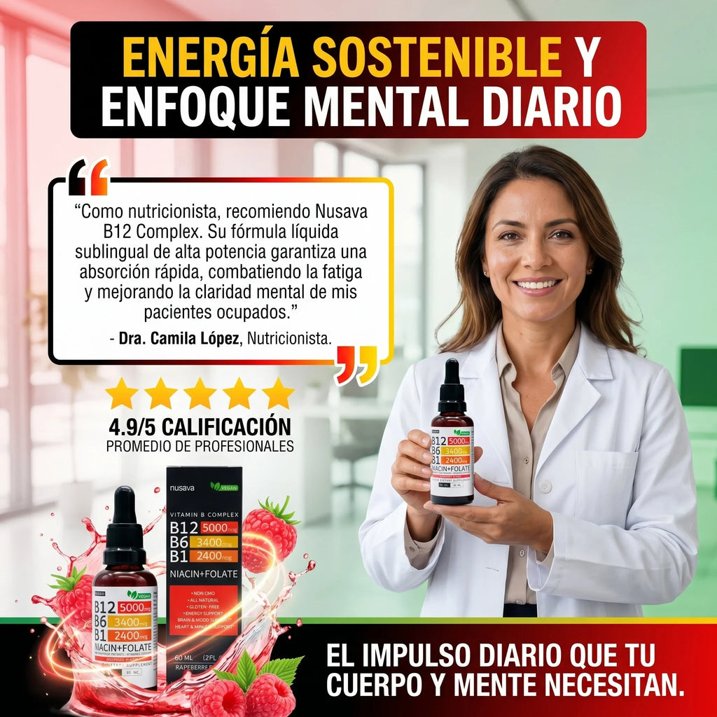 Nusava™ Vitamina B12 Complejo Líquido 5000 mcg Energía y enfoque rapido