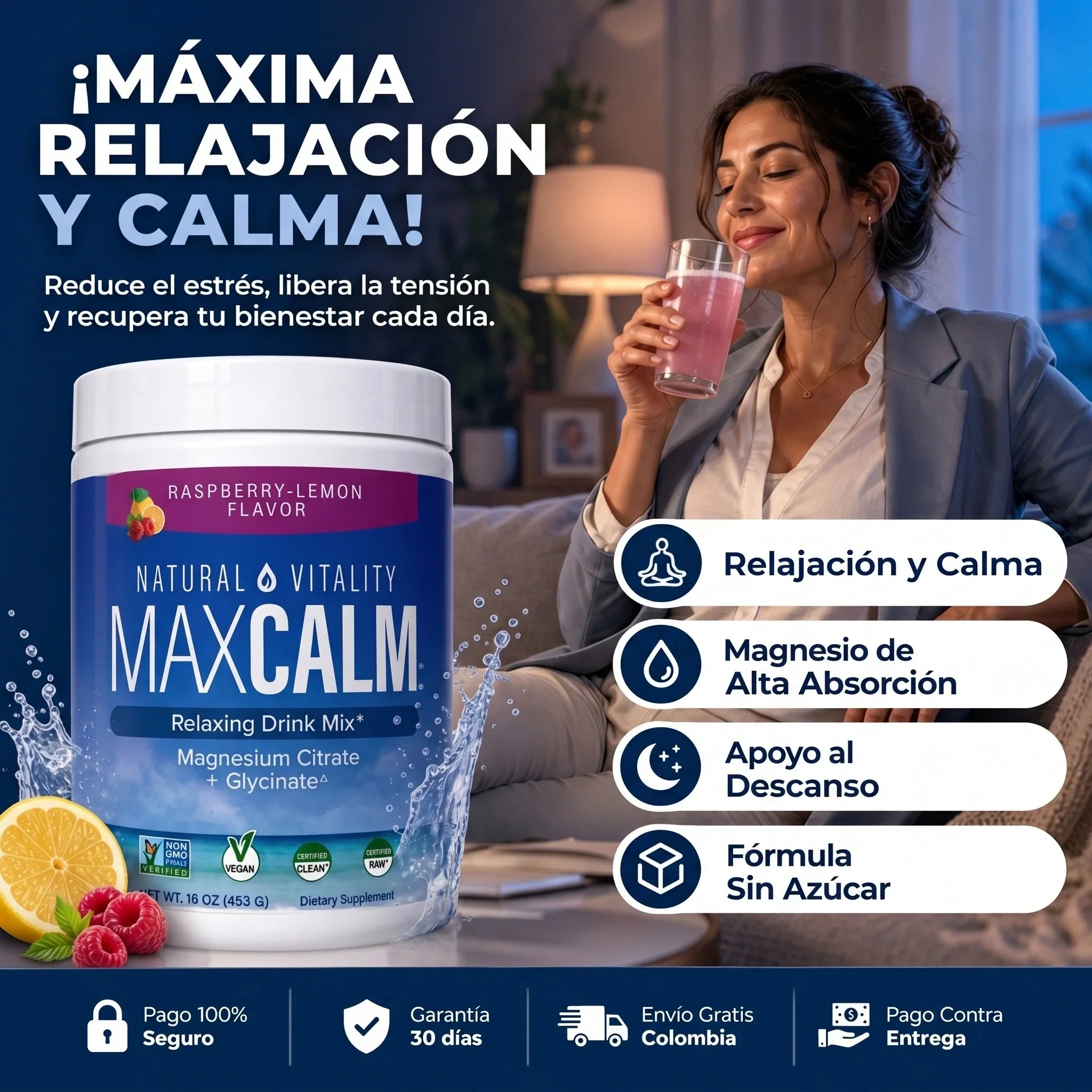 MAX CALM® Bebida Relajante de Magnesio, reduce el cortisol