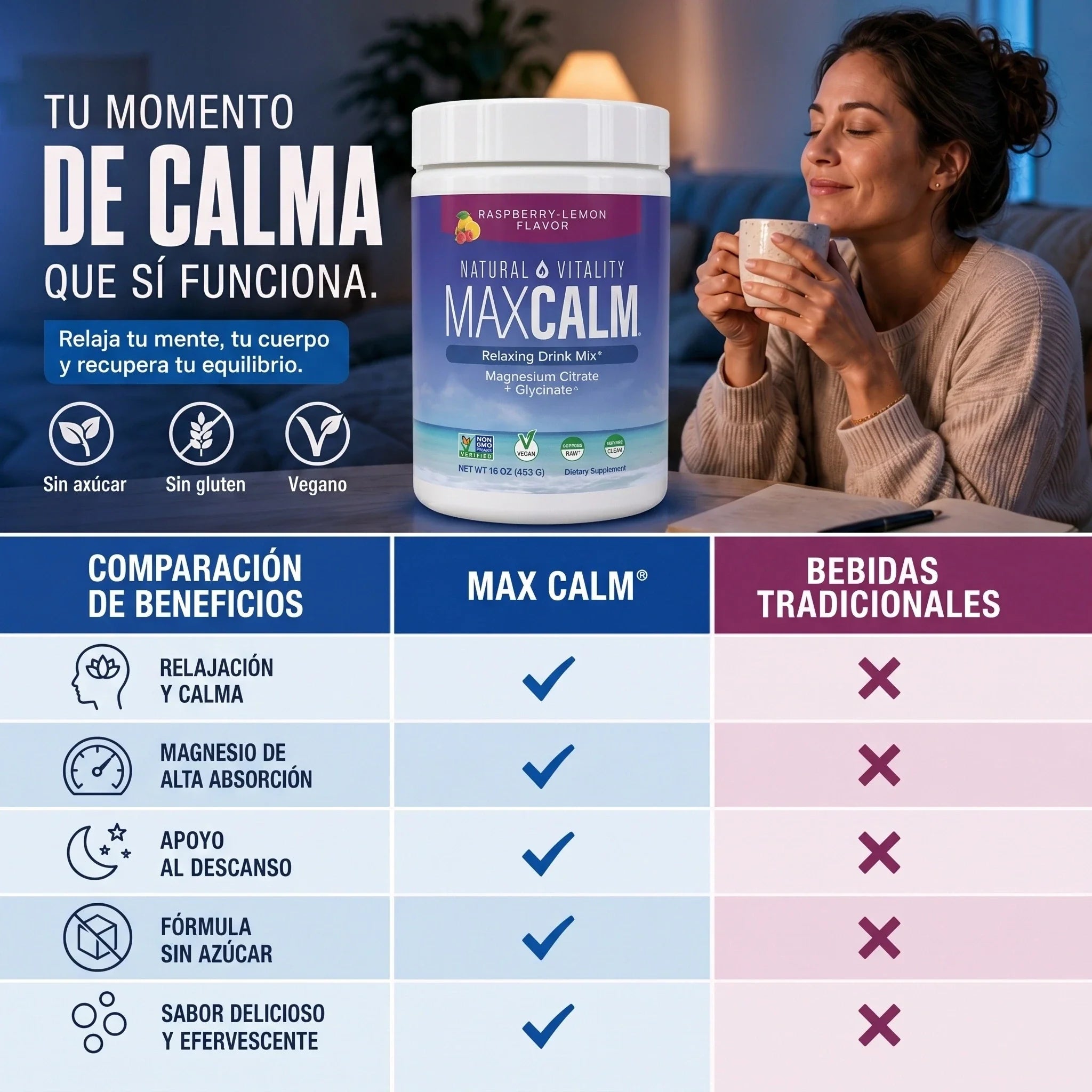 MAX CALM® Bebida Relajante de Magnesio, reduce el cortisol
