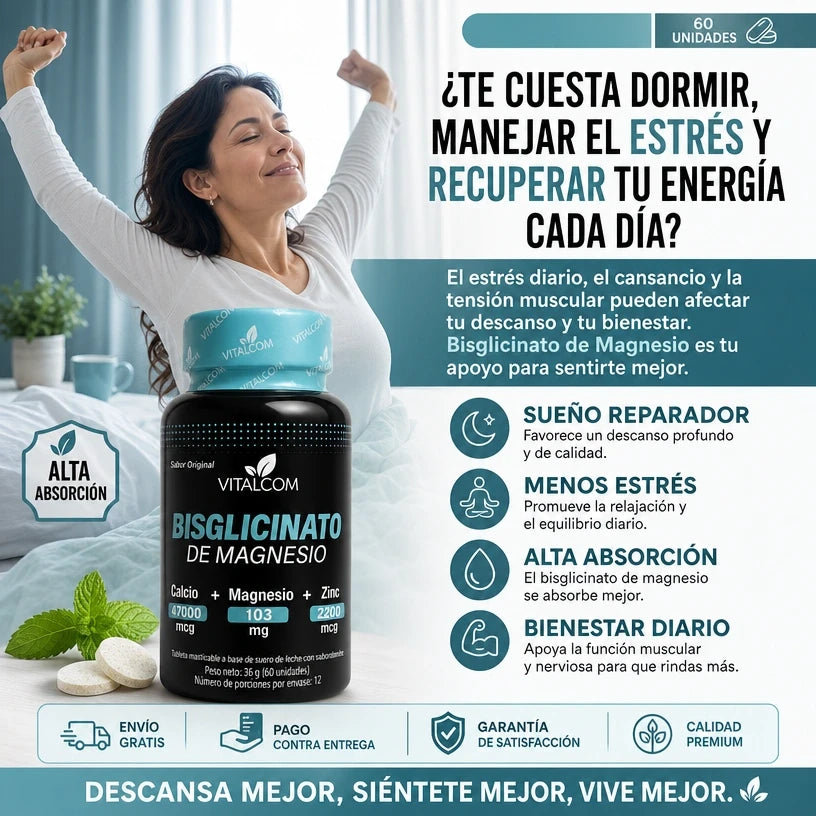 Bisglicinato de Magnesio  Alta Absorción, Sueño y Relajación, empieza hoy mismo
