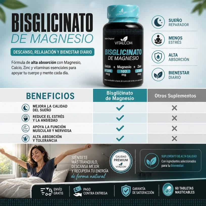 Bisglicinato de Magnesio  Alta Absorción, Sueño y Relajación, empieza hoy mismo