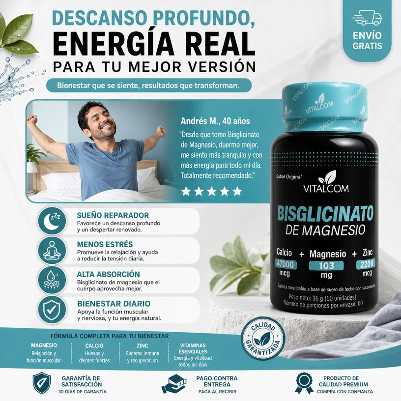 Bisglicinato de Magnesio  Alta Absorción, Sueño y Relajación, empieza hoy mismo