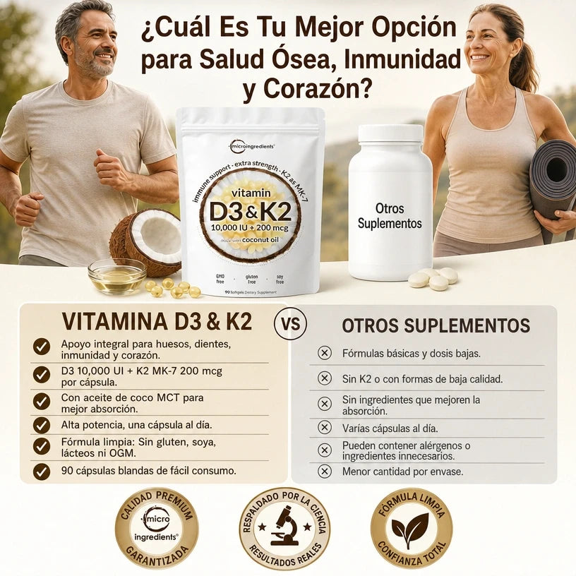 Vitamina D3 + K2 MK-7™ | Huesos, Inmunidad y Corazón, empieza hoy mismo