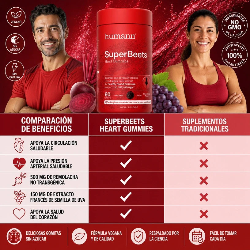 HumanN® SuperBeets® Heart Gummies | Circulación, Presión Arterial y Salud del Corazón