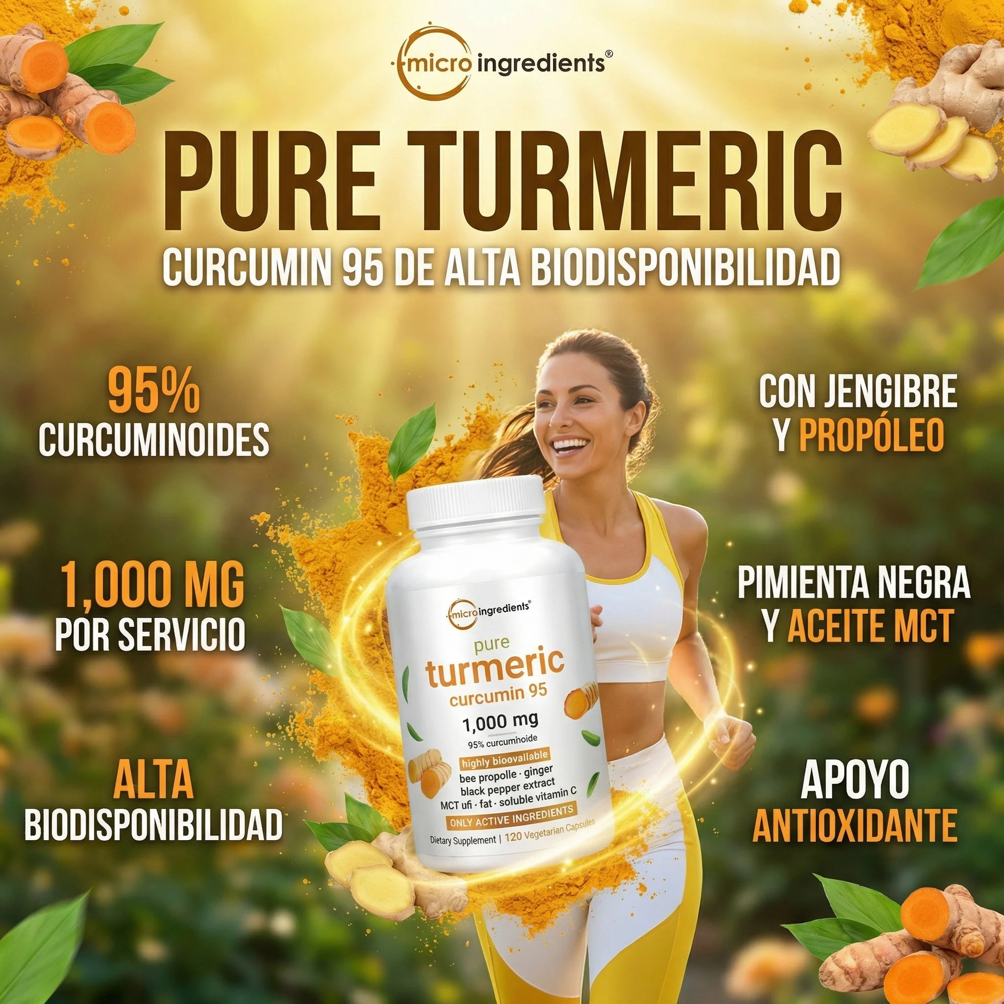 Turmeric Curcumin 95% de MicroIngredients® 120 Capsulas, Bienestar Articular con Máxima Absorción