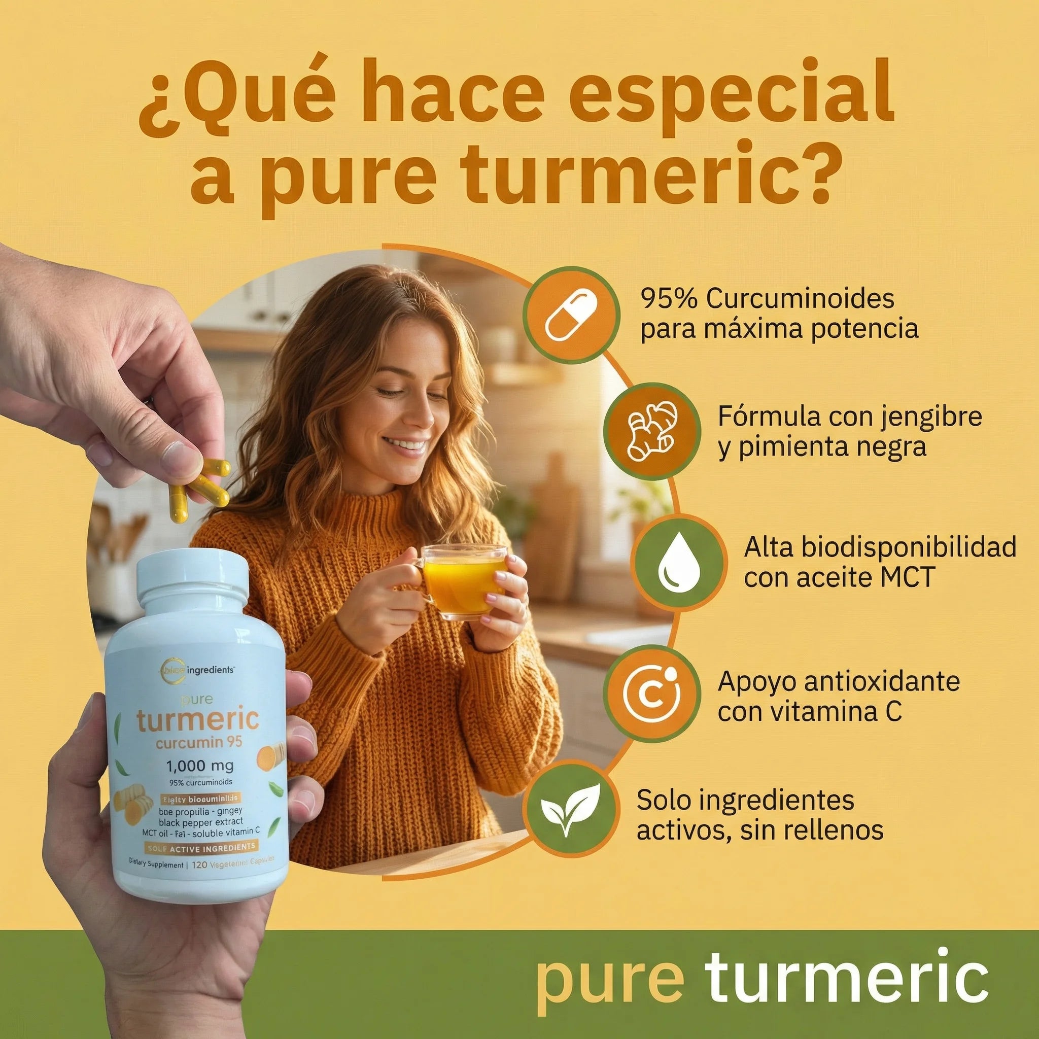 Turmeric Curcumin 95% de MicroIngredients® 120 Capsulas, Bienestar Articular con Máxima Absorción