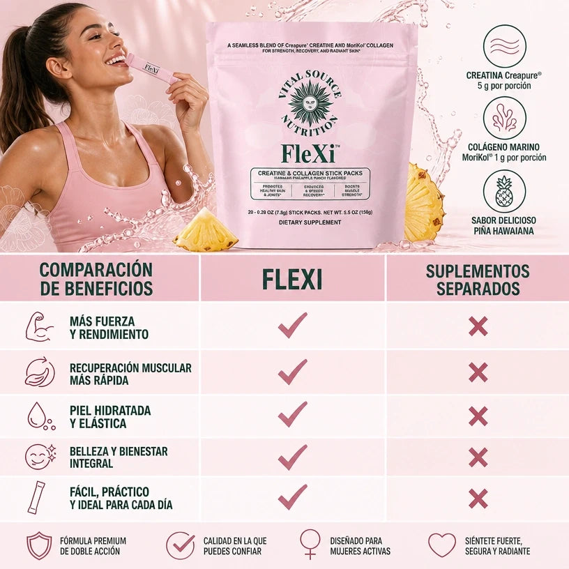 FLEXI™ Creatina y Colágeno Premium, Fuerza + Belleza Diaria, empieza hoy.