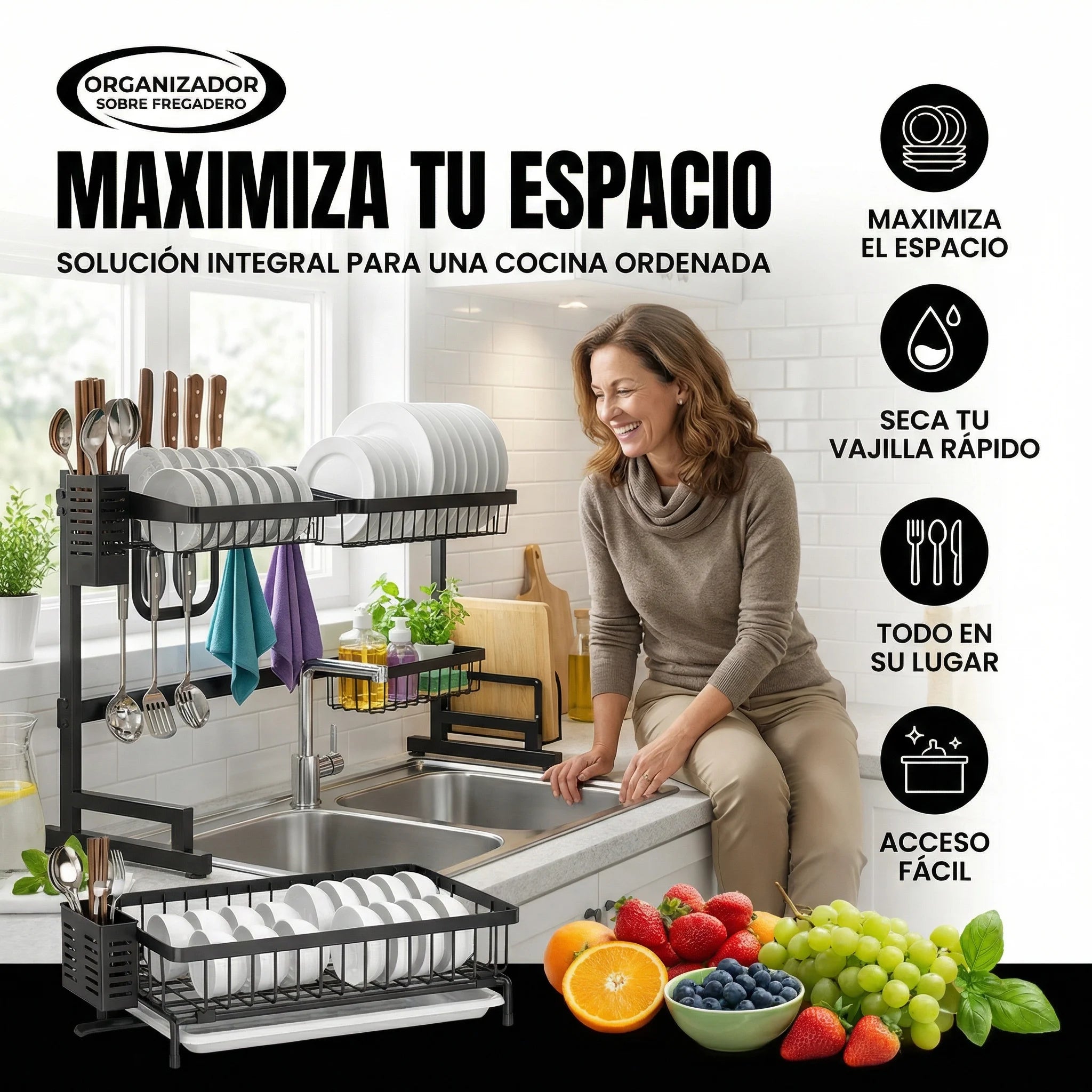 Escurridor de Loza Multifuncional, Ahorra espacio y disfruta del orden desde hoy mismo 65 cm de ancho