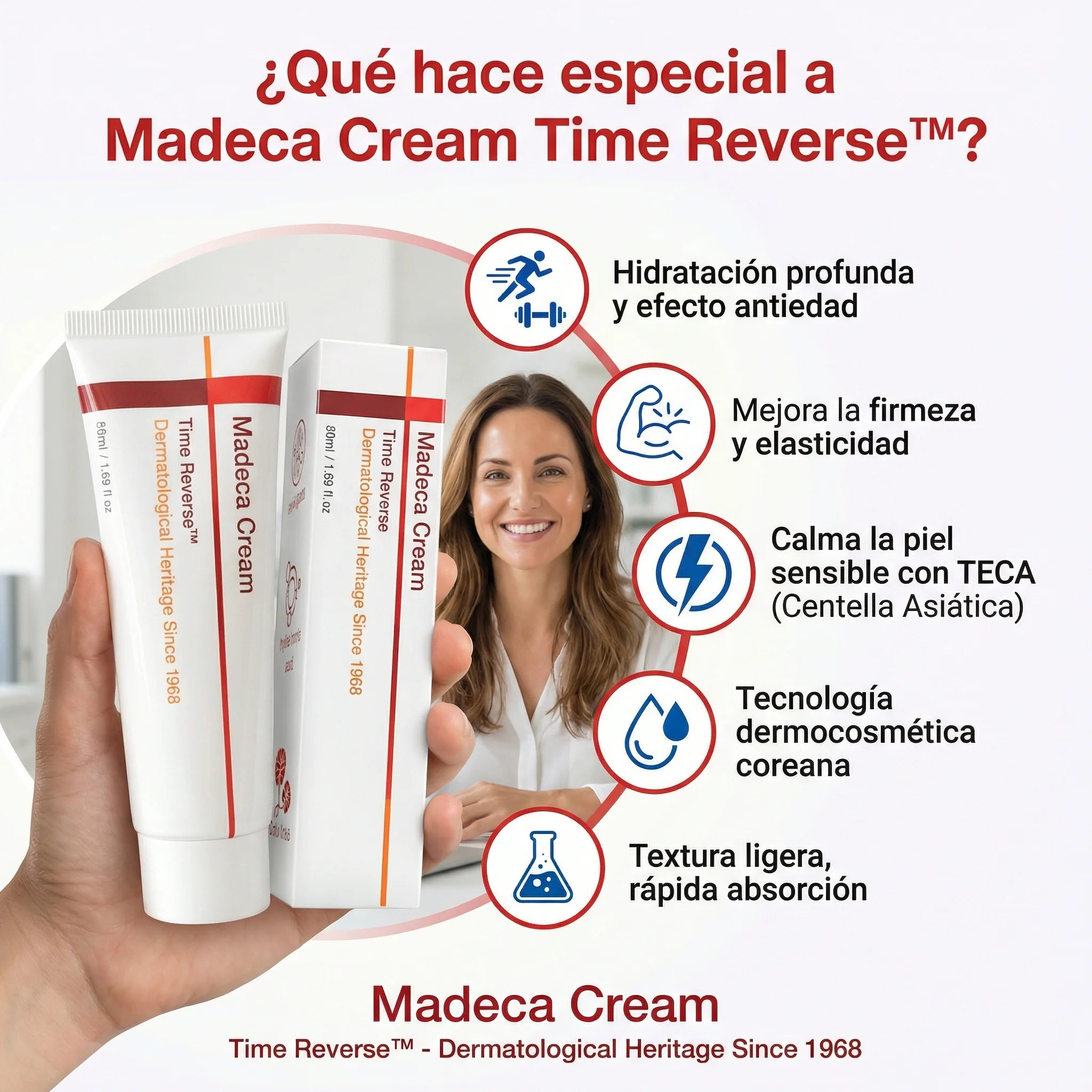 Madeca Cream Time Reverse™  Reparación Coreana con Centella asiatica, mejora la salud de tu piel hoy mismo