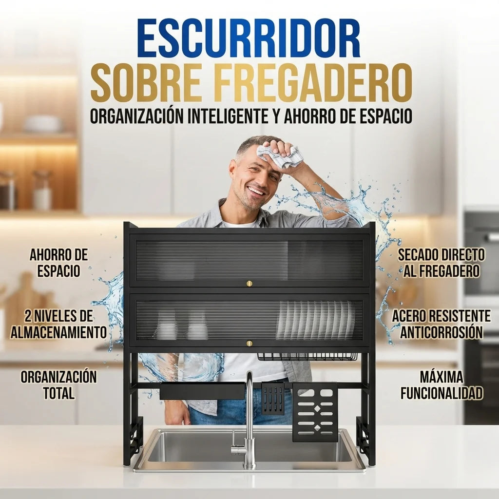 Escurridor de Platos de 2 Niveles con puertas, dale un aire de paz a tu cocina con este hermoso organizador