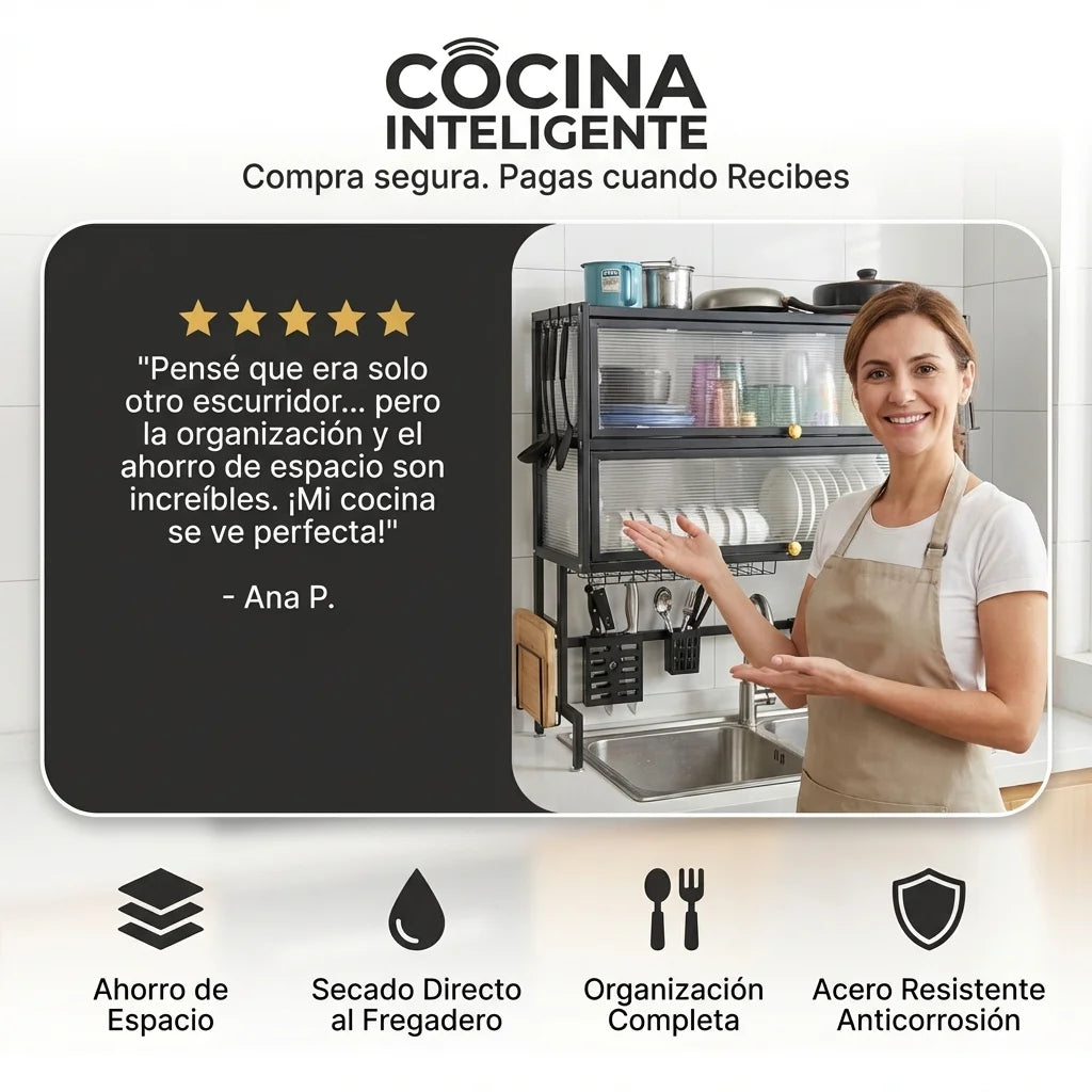 Escurridor de Platos de 2 Niveles con puertas, dale un aire de paz a tu cocina con este hermoso organizador