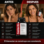 SELERB NAD+ Liposomal para Mujer - Energía Celular, Piel Radiante y Antienvejecimiento con CoQ10, Resveratrol y Colágeno - 60 Cápsulas