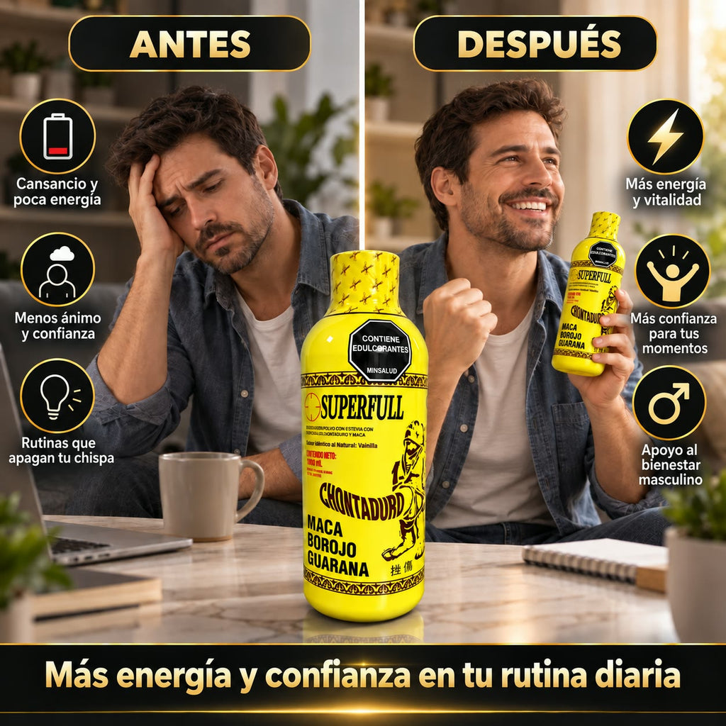 SUPERFULL Chontaduro - Recupera tu Energía y Vitalidad con Maca, Borojó y Guaraná - Registro INVIMA - 1000 ml