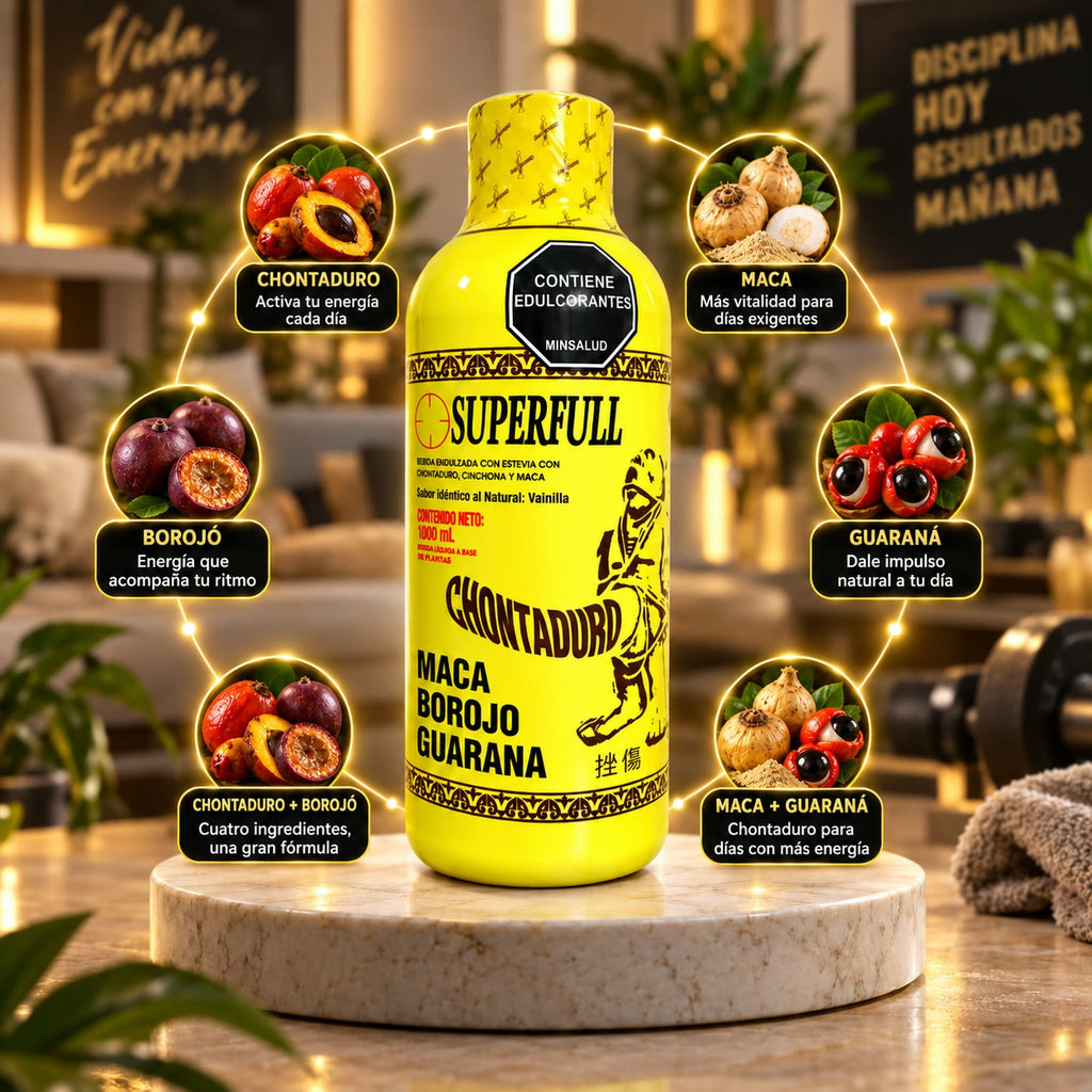 SUPERFULL Chontaduro - Recupera tu Energía y Vitalidad con Maca, Borojó y Guaraná - Registro INVIMA - 1000 ml