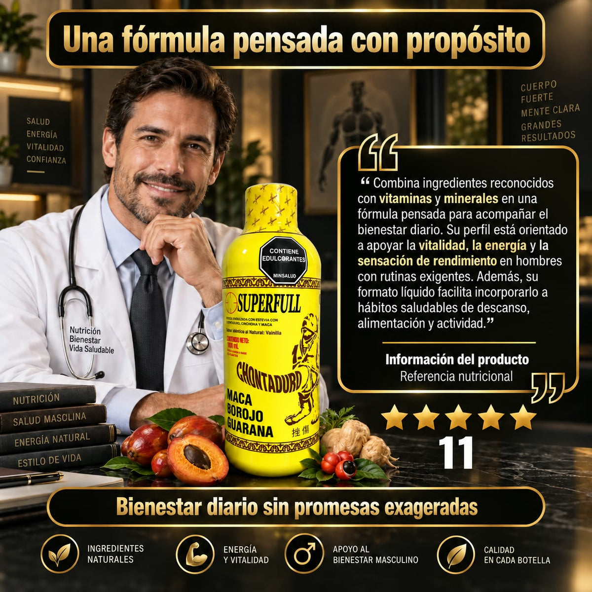SUPERFULL Chontaduro - Recupera tu Energía y Vitalidad con Maca, Borojó y Guaraná - Registro INVIMA - 1000 ml