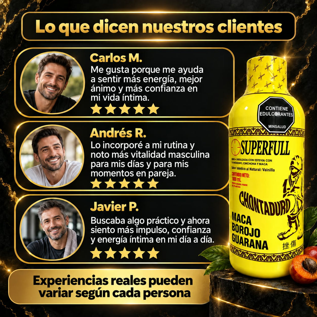 SUPERFULL Chontaduro - Recupera tu Energía y Vitalidad con Maca, Borojó y Guaraná - Registro INVIMA - 1000 ml