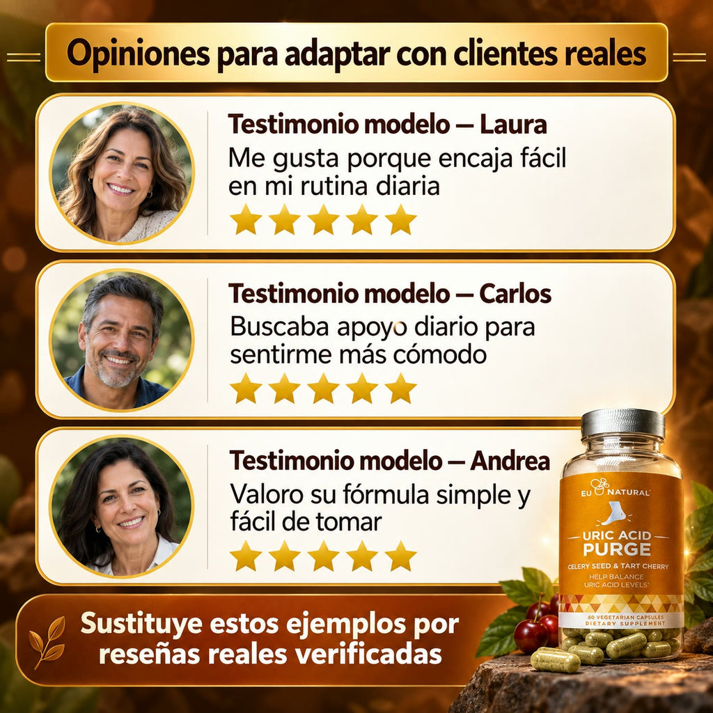 EU NATURAL Uric Acid Purge - Apoyo Natural para Equilibrar el Ácido Úrico y Cuidar tus Articulaciones - Celery Seed & Tart Cherry - 60 Cápsulas