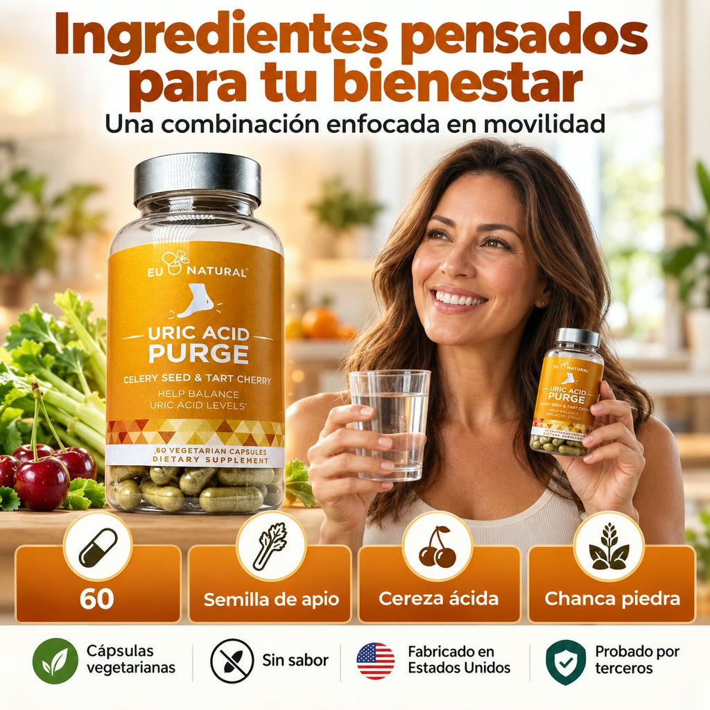 EU NATURAL Uric Acid Purge - Apoyo Natural para Equilibrar el Ácido Úrico y Cuidar tus Articulaciones - Celery Seed & Tart Cherry - 60 Cápsulas