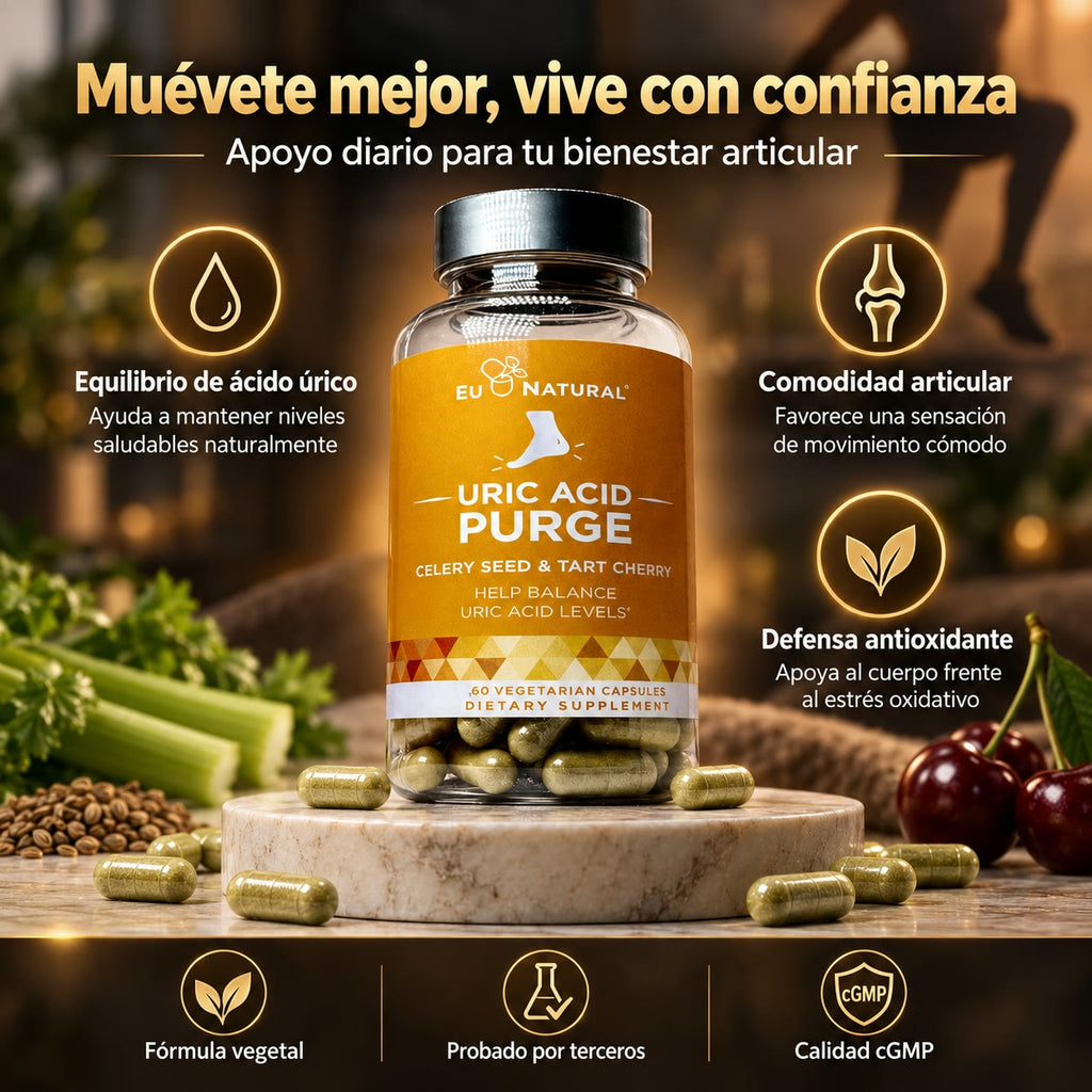 EU NATURAL Uric Acid Purge - Apoyo Natural para Equilibrar el Ácido Úrico y Cuidar tus Articulaciones - Celery Seed & Tart Cherry - 60 Cápsulas