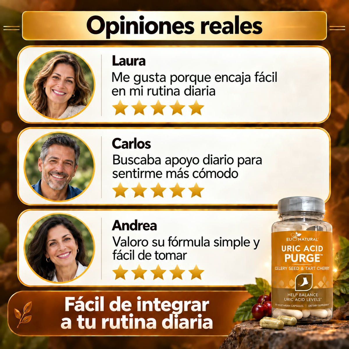 -EU NATURAL Uric Acid Purge - Apoyo Natural para Equilibrar el Ácido Úrico y Cuidar tus Articulaciones - Celery Seed & Tart Cherry - 60 Cápsulas