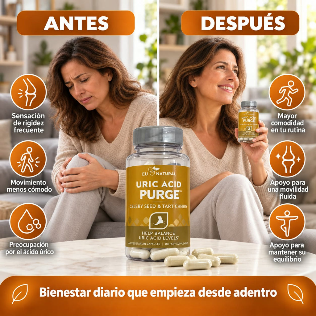 -EU NATURAL Uric Acid Purge - Apoyo Natural para Equilibrar el Ácido Úrico y Cuidar tus Articulaciones - Celery Seed & Tart Cherry - 60 Cápsulas