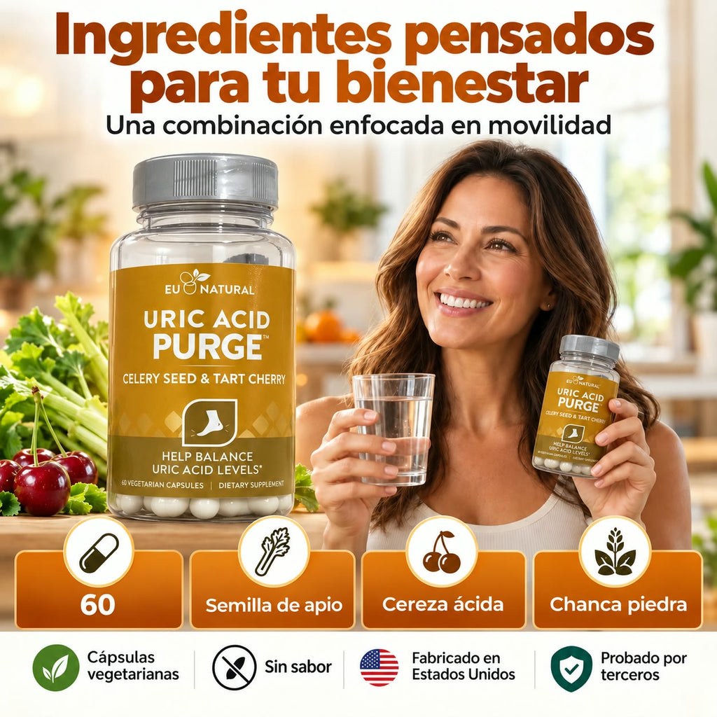 -EU NATURAL Uric Acid Purge - Apoyo Natural para Equilibrar el Ácido Úrico y Cuidar tus Articulaciones - Celery Seed & Tart Cherry - 60 Cápsulas