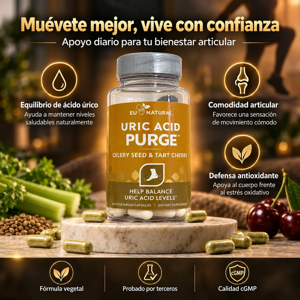 -EU NATURAL Uric Acid Purge - Apoyo Natural para Equilibrar el Ácido Úrico y Cuidar tus Articulaciones - Celery Seed & Tart Cherry - 60 Cápsulas