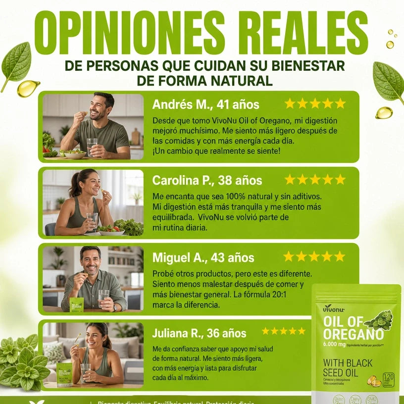 VivoNu™ Aceite de Orégano + Aceite de Semilla Negra ayuda a tu Bienestar Digestivo e Inmunológico